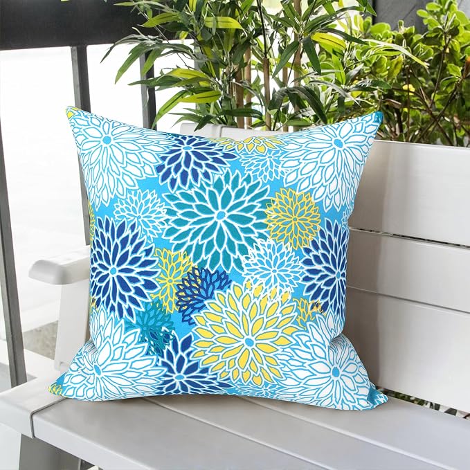 LVTXIII Outdoor Throw Pillows, Decorative Throw Pillows with Inserts, 20"x20" Square Pillows for Bed, Couch, Sofa and Patio Furniture, Set of 2, Dahlia Blue