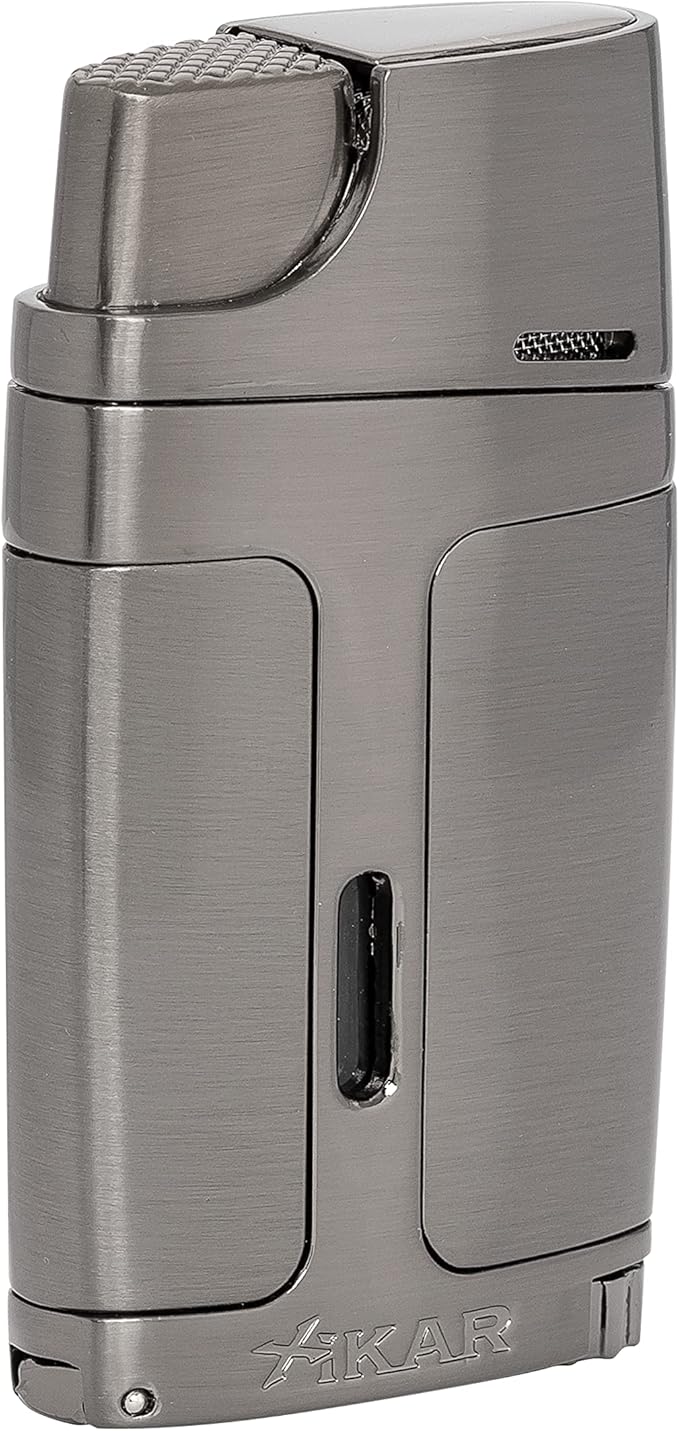 Xikar ELX Double Jet Flame Torch Lighter with 9mm Cigar Punch - Refillable Butane Torch Lighter for Cigars with Flame Adjustment Wheel and Fuel Window