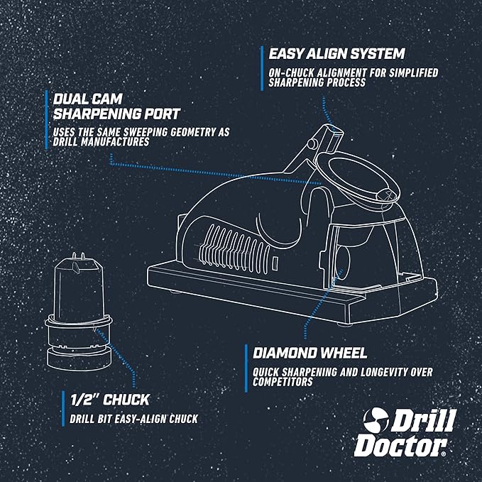 Drill Doctor DD350X Drill Bit Sharpener - 3/32" to 1/2" - Electric Sharpener - High Speed & Portable - for Steel, Masonry, Carbide & Tin-Coated Bits