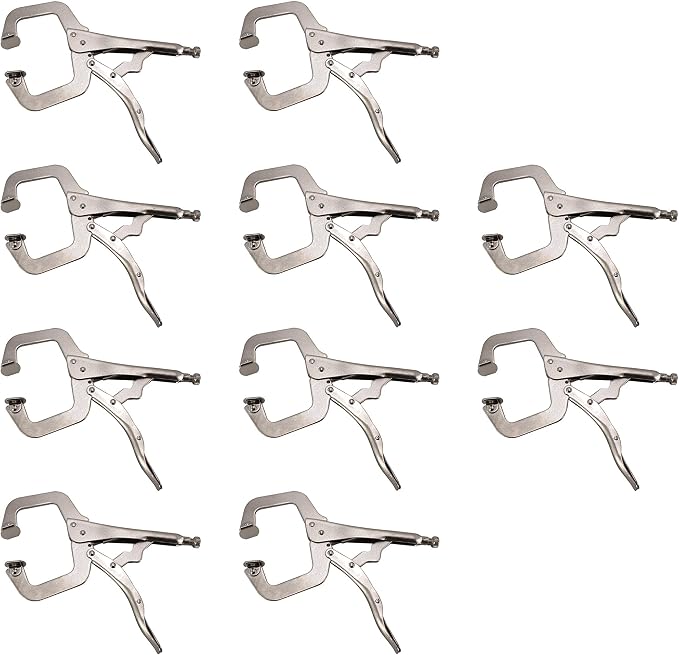 HFS (R) 11-Inch Swivel Pad Locking C-Clamp Locking Pliers (10 pcs) - Heavy-Duty Heat-Treated Steel with Nickel Plating