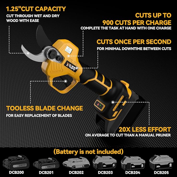 Brushless Electric Pruning Shears for DeWalt 20V Battery, Portable Cordless Pruning Shears with LCD Display＆SK5 Blades, Adjustable Cutting Diameter 0.8-1.2 Inch for Gardening Tree Pruning(NO Battery)