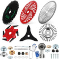 Duraaamo 7 Pcs Brush Cutter Kit Include 9" x 36T Carbide Tipped Blades, 9" x 20T, 10" x 3T and 10" x 80T Blades with Adapter Kit, 8 Inch Steel Wire Rotary Head and Trimmer Head Replacement