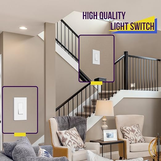 ENERLITES Matte White Light Switch With Screwless Wall Plate, Decorator Paddle Rocker Wall Switch, 3-Way, 3 Wire, Grounding Screw, Residential Grade, 15A 120V/277V, UL Listed, 93150-MW-20PCS (20 Pack)