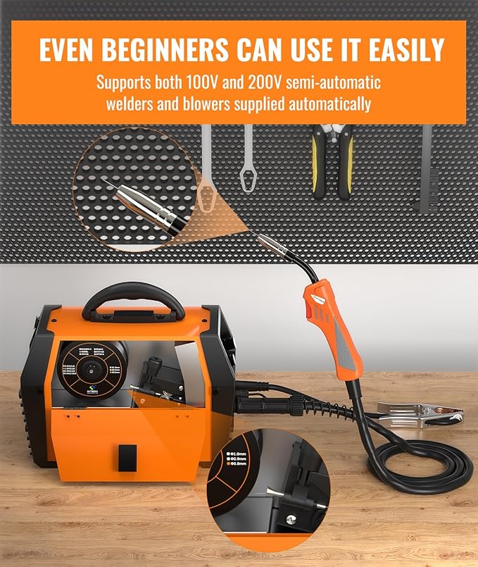 HITBOX 140A MIG Welder Gasless, 110V/220V Dual Voltage Flux Core Welder Flux MIG/Lift TIG/Stick 3 In 1 Synergy MIG Welding Machine With Torch Clamp and 0.8mm Flux Wire