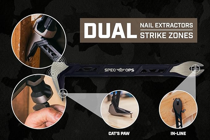 Spec Ops Tools Nail Puller Cats Paw Pry Bar, High-Carbon Steel, for Woodworking & Remodeling, 8 Inch