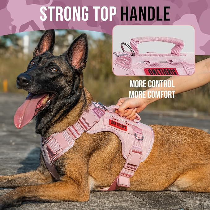 OneTigris No Pull Tactical Dog Harness for Medium Large Dogs | Reflective K9 Working Easy Control Vest – Adjustable Dog Harness with Hook & Loop Panels for Walking, Hiking & Training