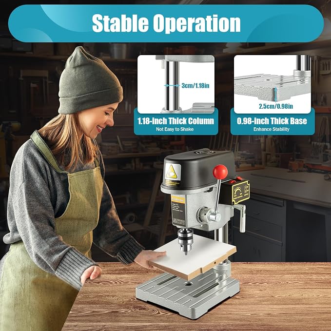 Mini Electric Bench Drill Stand, 3-Speed Benchtop Drill Press, 110V Low Noise Benchtop Variable Speed Drill Press Electric Bench Drilling Machine for DIY