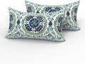 LVTXIII 2 Pack Outdoor Lumbar Pillows 12x20 Inch with White Piping, Fade Resistant Support Throw Pillows with Inserts for Patio Furniture, Sofa, Chair, Coastal Medallion
