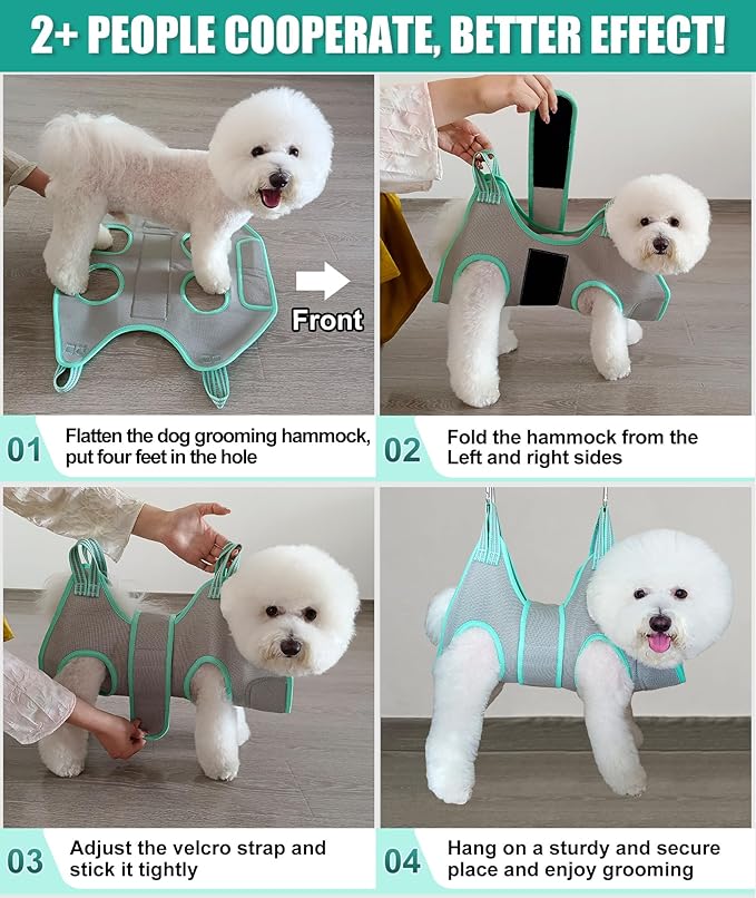 Kkiimatt Dog Grooming Hammock Harness, Small Dog Groming Sling, Gray Dog Hanging Harness for Nail Trimming,Dog Nail Clipping Hanger Restraint Holder