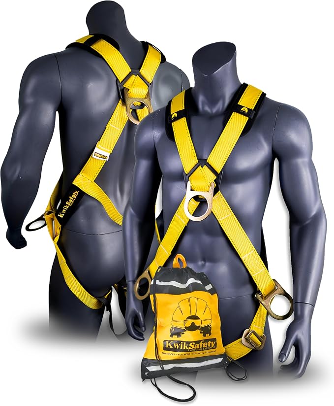 KwikSafety - Charlotte, NC - MONSOON Safety Harness [4 HEAVY DUTY D-RINGS] ANSI OSHA Safety Harness Fall Protection Kit