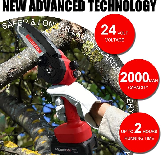 GARDTECH Mini Chainsaw 6 Inch, Cordless Portable Electric Chain Saw, Handheld Electric Chainsaws with Upgraded 4 Chains 2 Batteries Good for Olders, DIYer, Gardeners Continuously 2 Hours Work