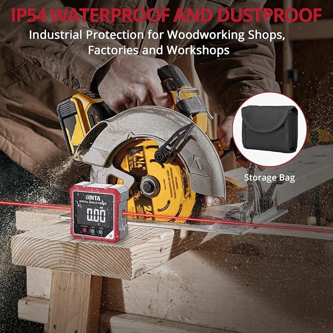 BINTA Digital Angle Finder with Laser, 4-side Magnetic Digital Angle Gauge, USB-C Rechargeable IP54 Waterproof Inclinometer, Table Saw Miter Protractor Laser Level for Woodworking Construction DIY