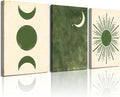 Frimeeme Boho Sun and Moon Canvas Wall Art Set of 3, Mid Century Modern Minimalist, Living Room Bedroom Decor, 12x16 Inch,Framed