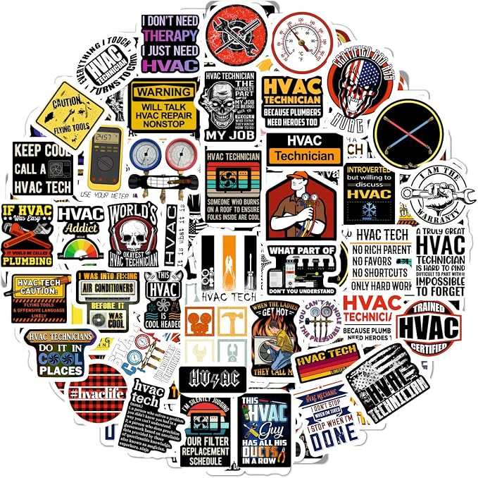 BulbaCraft 100Pcs Funny HVAC Stickers and Decals for Hard Hat — Gifts for HVAC Technicians, Environmental Control Systems, Gifts for Women & Men