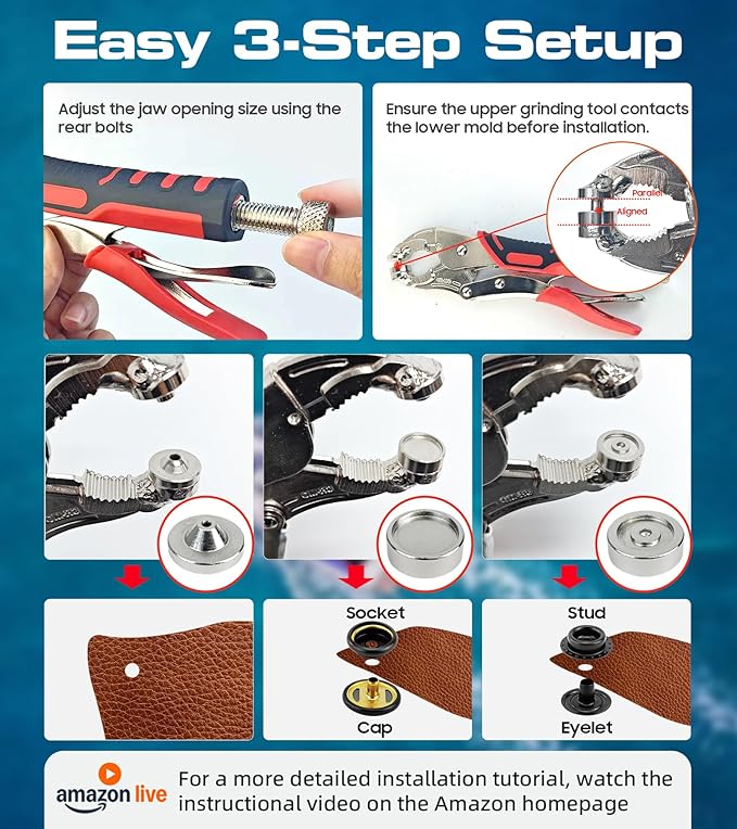 Heavy Duty Snap Fastener Tool, Snap Kit with 140 Pcs, Punching Capable, Magnetic Mold, Beginner-Friendly Snap Installation Tool, Boat Covers, Leather & Fabric Repair Installation