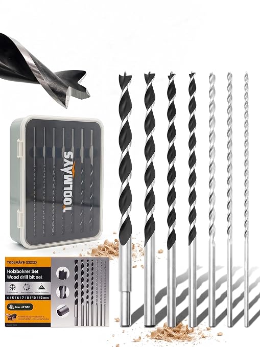 Extra Long 9" Brad Point Wood Drill Bit Set Metric - 7 Pack Carpenters Quality - Drill Splinter-Free Perfectly Round Holes in All Types of Wood (4mm, 5mm, 6mm, 7mm, 8mm, 10mm, 12mm)