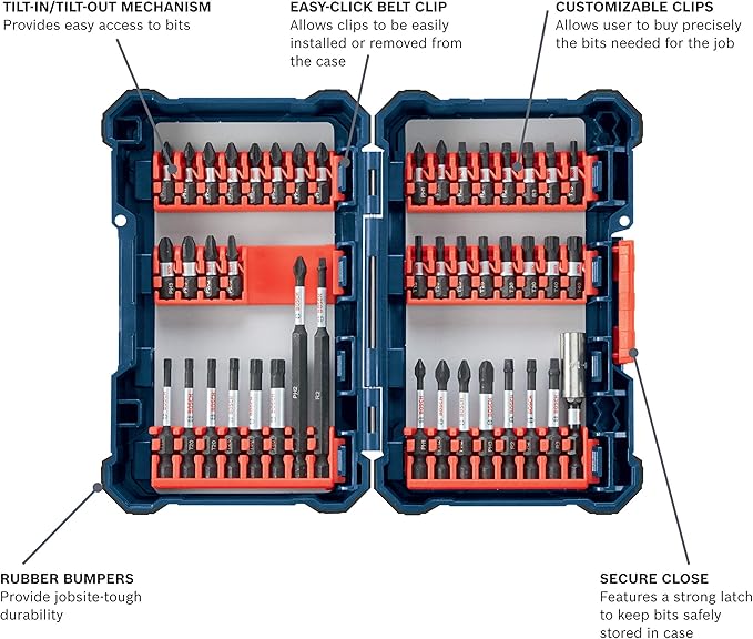 Bosch SDMS44 44-Piece Assorted Impact Tough Screwdriving Custom Case System Set for Screwdriving Applications