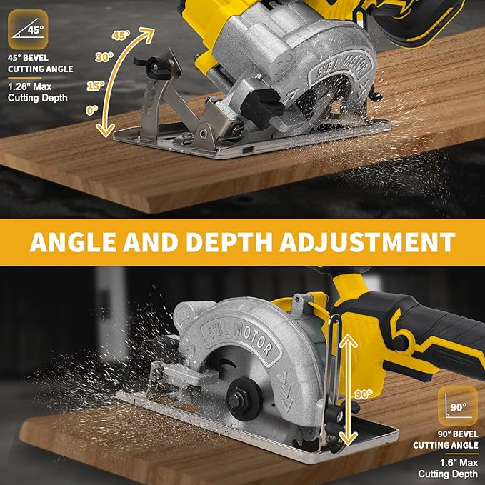 5 Inch Cordless Circular Saw for Dewalt 20V Battery (No Battery), Power Wood Saw with Brushless Motor, 0-45° Cutting Bevel, Max Cutting Depth 1.6"(90°), 1.28"(45°), Idea for Wood, Plastic, Soft Metal