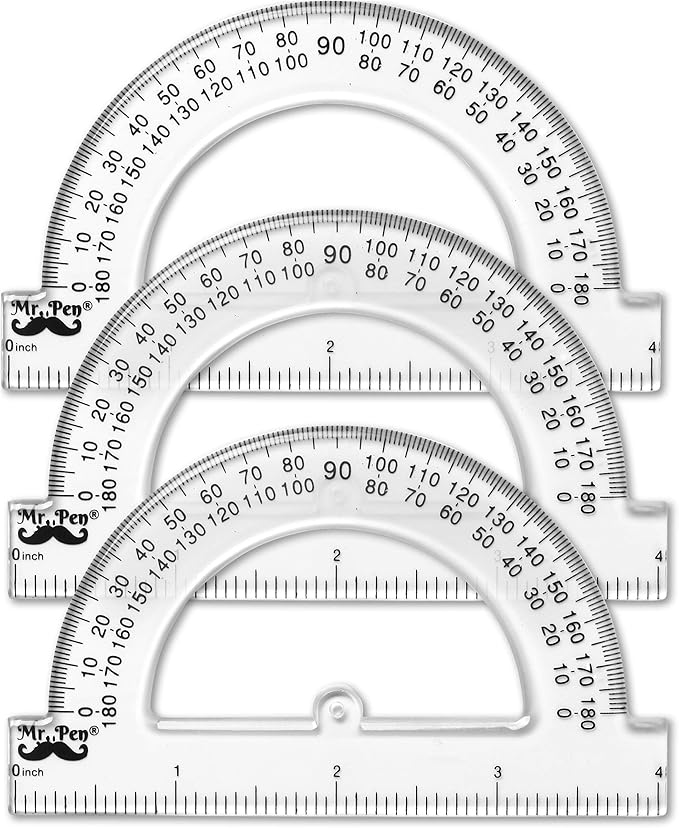 Mr. Pen- Protractor Set, 4", 3 Pack, Clear Plastic Protractors for Measuring Angles, 180° Small Protractor for Students, School, Math, Geometry, Drafting & Technical Drawing