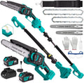 TNELTUEB 4-In-1 Cordless Pole Saw & Mini Chainsaw, 6"&8" Pole Saws For Tree Trimming with 15.6ft Extendable Pole, 180° Adjustable Angle, 1000W Brushless Motor, Electric Chainsaw with 2×4.0Ah Batteries