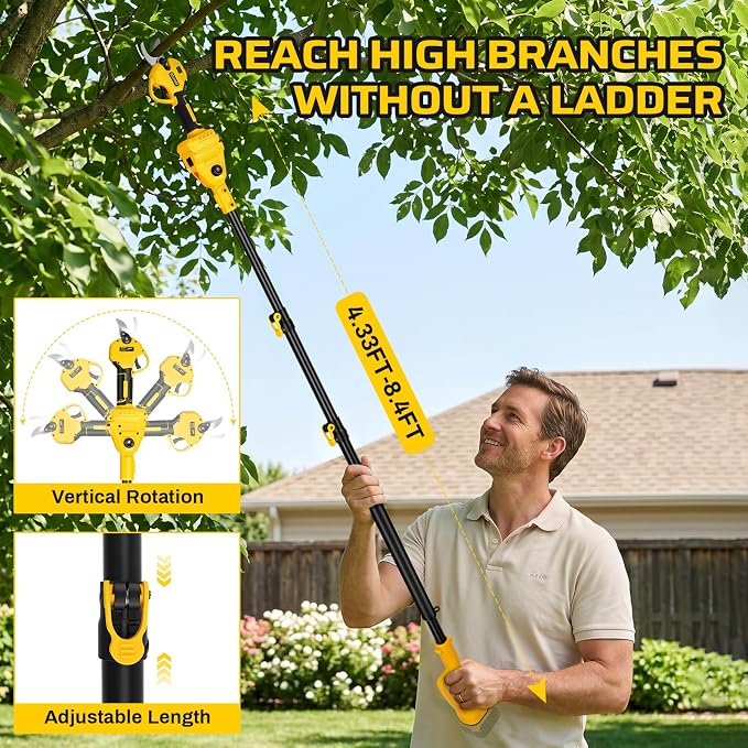 For Dewalt 20V Max Electric Pruning Shears, 2-in-1 Brushless Electric Pruner, Cordless Garden Tools Pruner Branch Cutter, 1.4" Cutting Diameter, 8.4ft Extension Pole, Tool Only