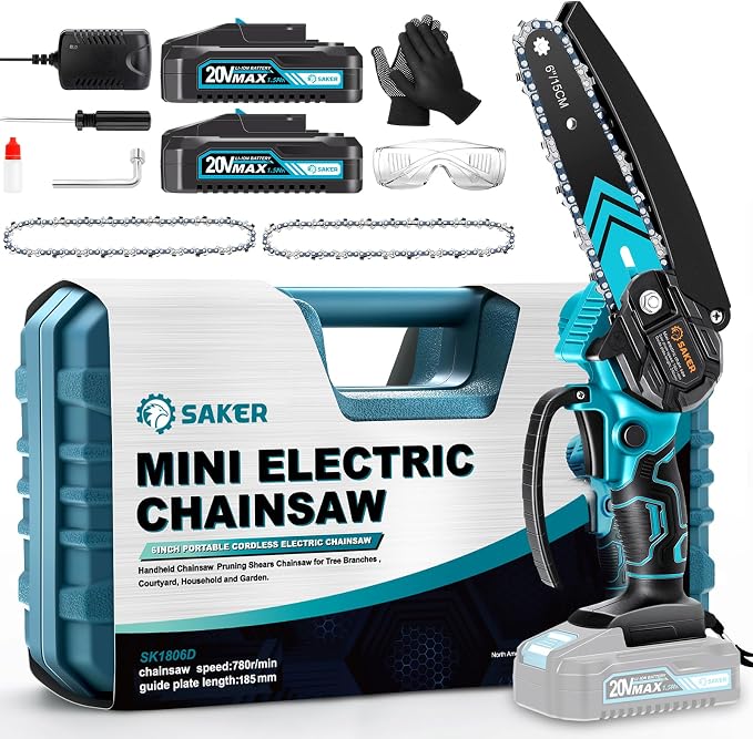 Saker Mini Chainsaw,6 Inch Portable Electric Chainsaw Cordless, Small Handheld Chain saw for Tree Branches,Courtyard, Household and Garden,Gift for Men Husband Women Father
