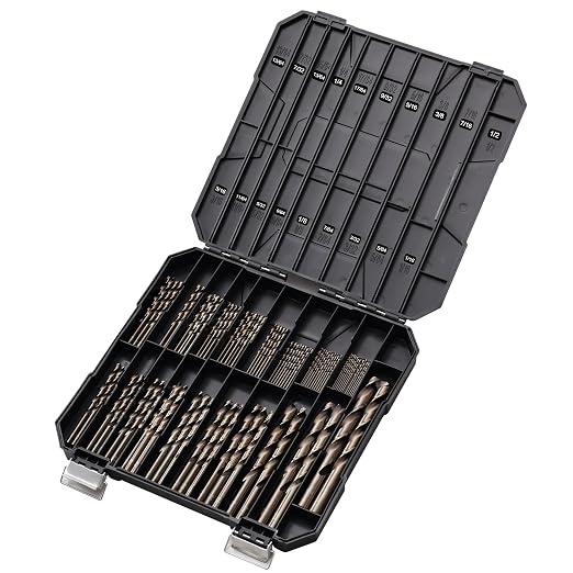Cobalt Drill Bits Set for Hardened Metal and Stainless Steel, 122Pcs 1/16"-1/2" M35 HSS Twist Jobber Metal Drill Bits, with Index Storage Case