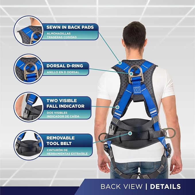 Hammerhead 5pt Safety Harness Back Padded, QCB Chest, Tongue Buckel Legs Straps, Back & Side D-Rings