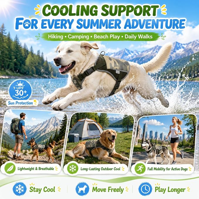 Dog Cooling Vest Harness UV Reflective Camouflage