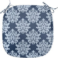 Lunarable Damask Blue Chair Seating Cushion, Abstract Antique Royal Motif with Leaves and Swirls, Anti-Slip Seat Padding for Kitchen & Patio, 16"x16", Ceil Blue Violet Blue