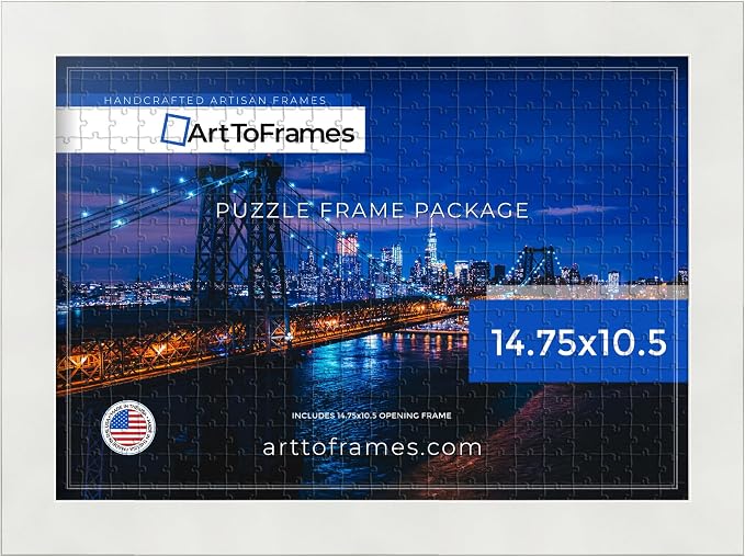 ArtToFrames Puzzle Frame for Buffalo Games 48, 72, 100 Piece Jigsaw Puzzles, 14.75x10.5 Inch (37x27 cm), Soft White Engineered Wood with Regular Glass, Ready to Hang Puzzle Display