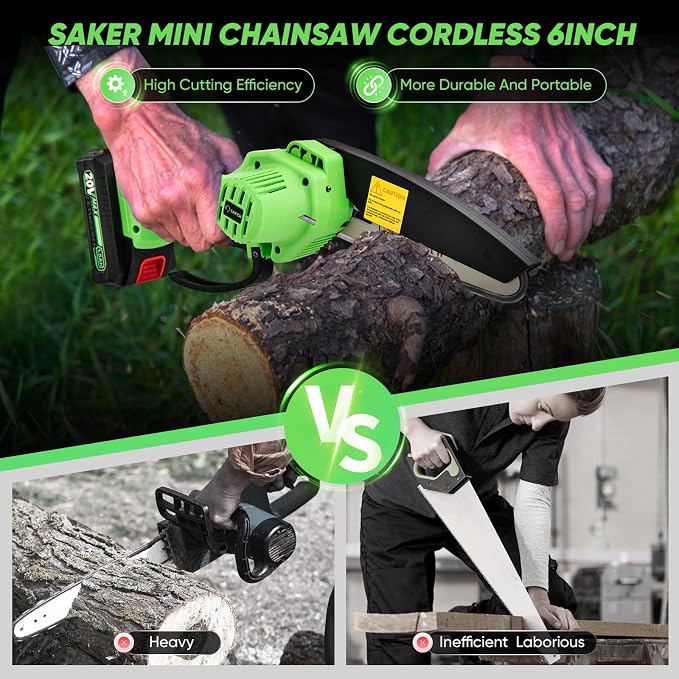 Saker Mini Chainsaw|6 Inch Chainsaw[2026 Upgraded]|Mini Cordless Electric Chain Saw|Small Handheld Portable Chainsaw Battery Powered Chain Saw for Tree Trimmer and Garden,Valentine's Day Gifts for Men