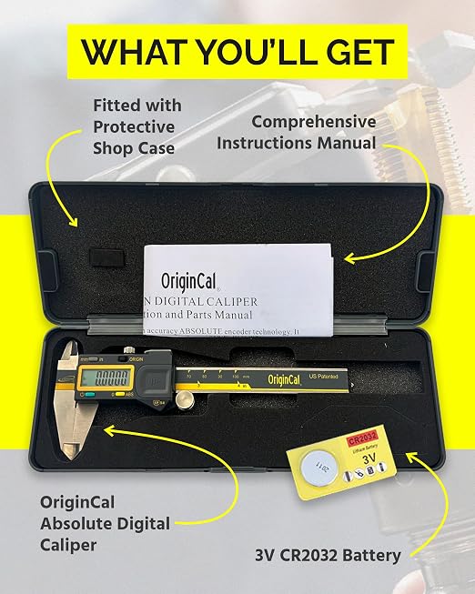 iGAGING Absolute Origin 0-8" Digital Caliper, IP54 Stainless Steel, SPC/USB Output Port, Inch & Metric Modes, Case, Manual, Battery