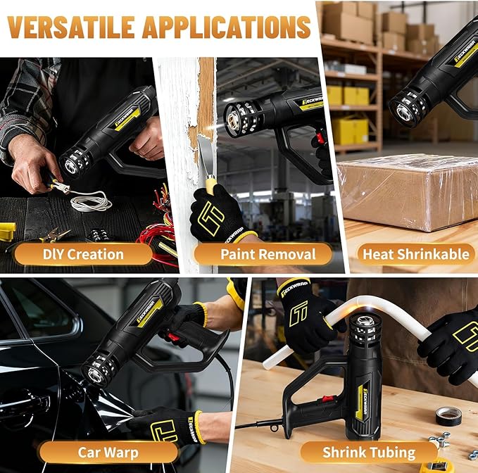 TECKWRAP Heat Gun 2000W 110V with LCD Display, Adjustable Hot Air Gun for Vinyl Wrap, Shrink Wrap, Paint Removal & DIY Crafts (122–1202°F)