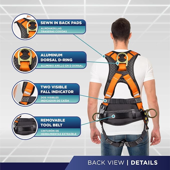 Hammerhead 5pt Safety Harness Back Padded, QCB Chest, Tongue Buckel Legs Straps, Back & Side D-Rings