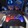 Erosebridal Boys Gamer Bed in a Bag Queen Comforter Set 7 Piece Ombre Art Honeycomb Sheet Set Red Blue Neon Lights Bedding Set Game Consoles Bed Set Geometry Hexagon Beehive Gaming Room Decor