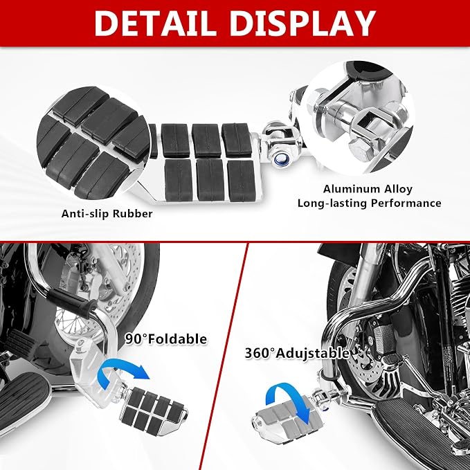 Motorcycle Clamp-on Highway Pegs Universal Adjustable Engine Guard Foot Rests w/Mount Clamp Kit For Most Motorcycle Models with 25mm 32mm 34mm Crash Bar Tube Accessories(Chrome Style)