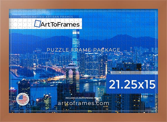 ArtToFrames Puzzle Frame for Buffalo Games 300, 500 Piece Jigsaw Puzzles, 21.25x15 Inch (54x38 cm), Burnt Umber Engineered Wood with Economy Acrylic, Ready to Hang Puzzle Display