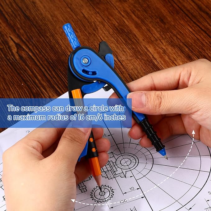 Zonon Student Protractor and Compass Set, Student Geometry Math Set Drawing Compass and 180 Degree 6 Inch Protractor with Swing Arm for Drawing Measuring School Office(Blue)