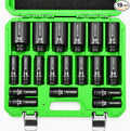 19 Pcs 1/2" Metric Impact Socket Set, Deep Sockets 10mm-36mm, 6-Point Cr-V and Alloy Steel, 1/2 Inches Drive Impact Socket Set,Rugged Construction, Enhanced Storage Case