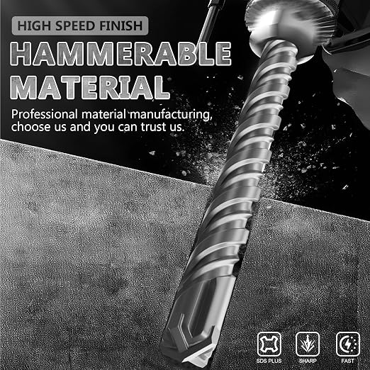 SDS Plus Rotary Hammer Drill Bits, (3/8"*24"-9.5mm*610mm) - 4 Carbide Cutting Edges, Ideal for Masonry| Heavy-Duty Masonry |Hammer Drill Bits for Precision Drilling