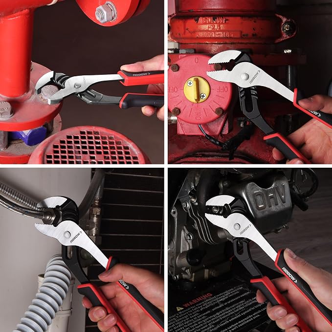 ARROW 3-Piece Groove Joint Pliers, 8", 10" & 12" Adjustable Water Pump Pliers with TPR Handle, High Carbon Steel Tongue and Groove Plier for Plumbing, Automotive and Household Repairs