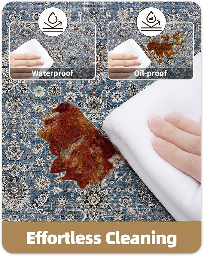Color&Geometry Anti Fatigue Kitchen Mats for Floor 2 Piece 24"x59"+24"x87", Vintage Kitchen Rug Set, Waterproof & Oil Proof, 0.4" Thick Cushioned, Non-Slip Wide Runner for Sink, Laundry,Blue