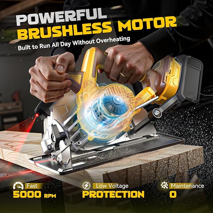 Ecarke 7-1/4" Cordless Circular Saw, Compatible with DeWalt 20V Battery (Bare Tool), 5000 RPM Electric Circular Saw with Laser Guide, 2 Blades (24T & 40T), 0–45° Bevel, 2-1/4" Cutting Depth