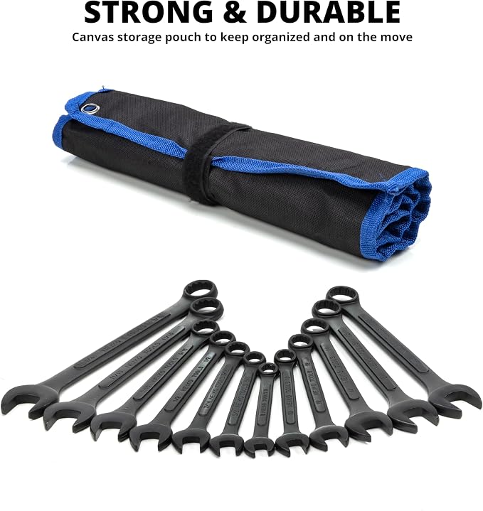NEIKO 03582A Combination Wrench Set, 12 Pc Raised Panel Combo Wrenches Set, Metric and Standard, Black Oxide Drop Forged Carbon Steel, Mechanic Open End Wrench Set, Small Box End Wrench Set SAE & MM