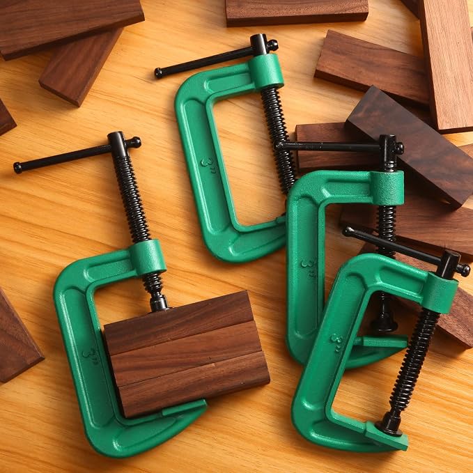 4 Pcs C Clamp Set 3 Inch Heavy Duty G-Clamps Automotive and Wood Working Clamps with Jaw Opening Sliding for DIY Carpentry Woodworking Welding and Building(3 Inch, Green)
