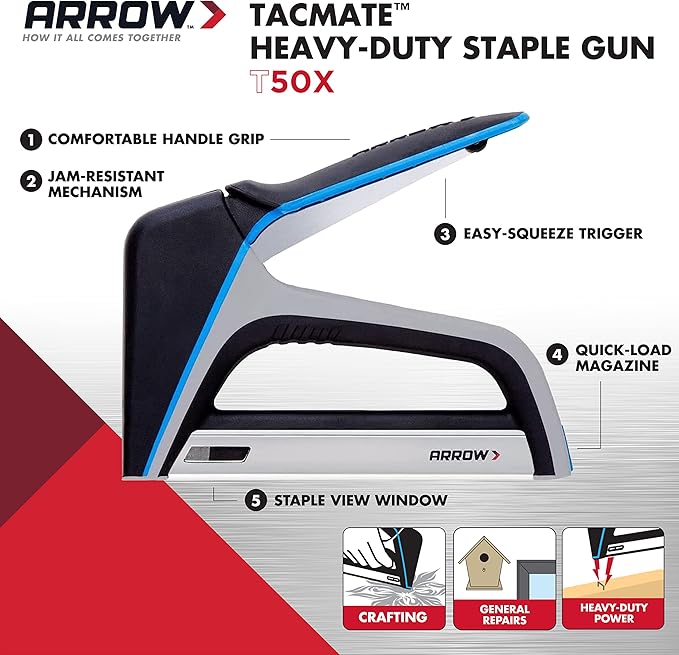 Arrow T50X Heavy-Duty Staple Gun for Upholstery, Furniture, Office, Decorating, Fits 1/4", 5/16”, 3/8", or 1/2" Staples | (Pack of 4)