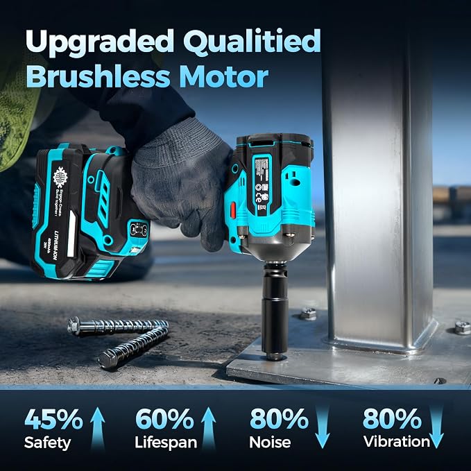 1/2" Cordless Impact Wrench Kit, 630N.m (465Ft.lb) Brushless Impact Gun with 4.0Ah Battery and Fast Charger, 3-Mode Speed, 2500RPM 20V Power Impact Driver Electric Impact Wrench with LED Light for Car