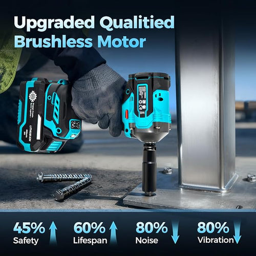 1/2" Cordless Impact Wrench Kit, 630N.m (465Ft.lb) Brushless Impact Gun with 4.0Ah Battery and Fast Charger, 3-Mode Speed, 2500RPM 20V Power Impact Driver Electric Impact Wrench with LED Light for Car