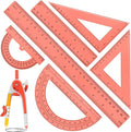Zonon 1 Set Plastic Geometry Math Set 7 Pcs Includes 6'' / 4 '' Protractor, Drawing Compass, 45/60 Degree Triangle Rulers, 12'' / 6'' Math Ruler Transparent for Office Supplies(Orange)